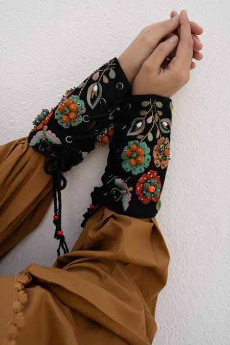 Shop_Nidzign Couture_Black Beads Handmade Cuff Bracelet _Online_at_Aza_Fashions