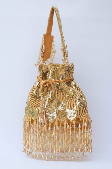 Buy Gold Embroidered Mystical Lines Potli Bag by Aloha by PS Online at Aza  Fashions.