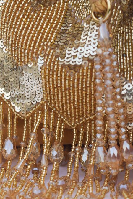 Eena Gold Embroidery, Beads Fringe Potli Bag at Aza Fashions Eena_Gold Embroidery, Beads Fringe Potli Bag _at_Aza_Fashions