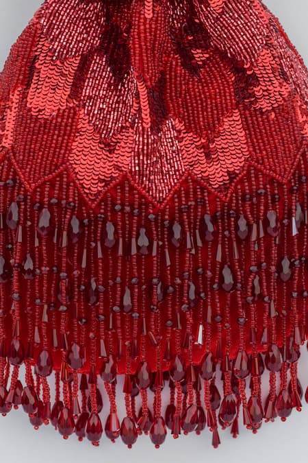 Buy_Eena_Red Embroidery, Beads Fringe Potli Bag _Online_at_Aza_Fashions
