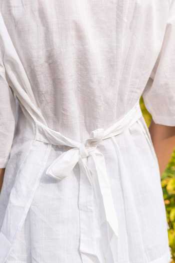 Sufia_White Cotton Slub Chikankari Pleated Ziya Top_at_Aza_Fashions