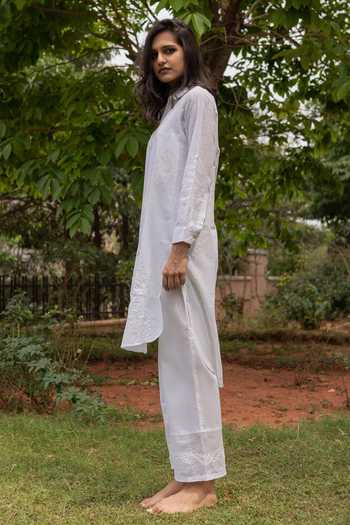 Shop_Sufia_White Zia Chikankari Shirt Kurta_Online_at_Aza_Fashions