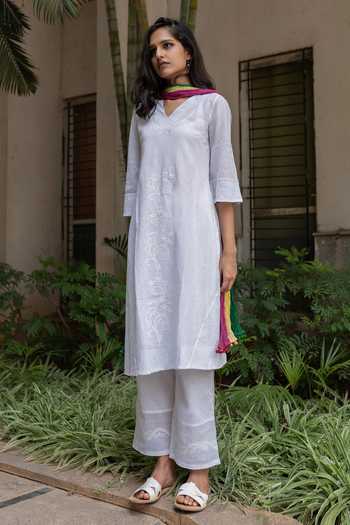 Buy_Sufia_White Zabya Chikankari Flared Kurta_Online_at_Aza_Fashions