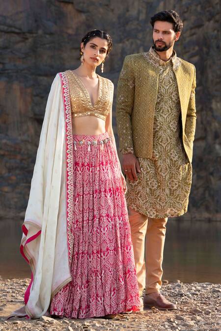 Buy Soniya G Green Silk Mirror , Zari Jacket Kurta Set Online at Aza Fashions Buy_Soniya G_Green Silk Mirror , Zari Jacket Kurta Set_Online_at_Aza_Fashions