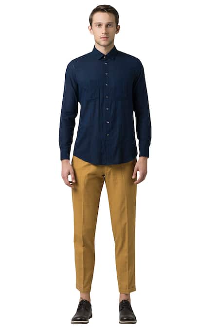 Buy_Suketdhir_Blue Cotton Plain Shirt _Online_at_Aza_Fashions