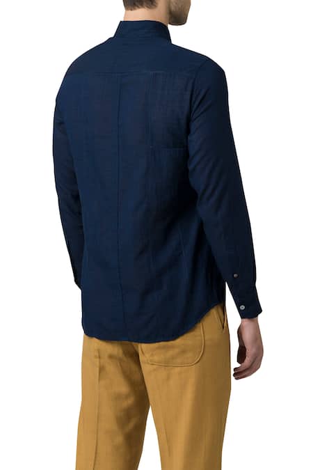 Suketdhir_Blue Cotton Plain Shirt _Online_at_Aza_Fashions