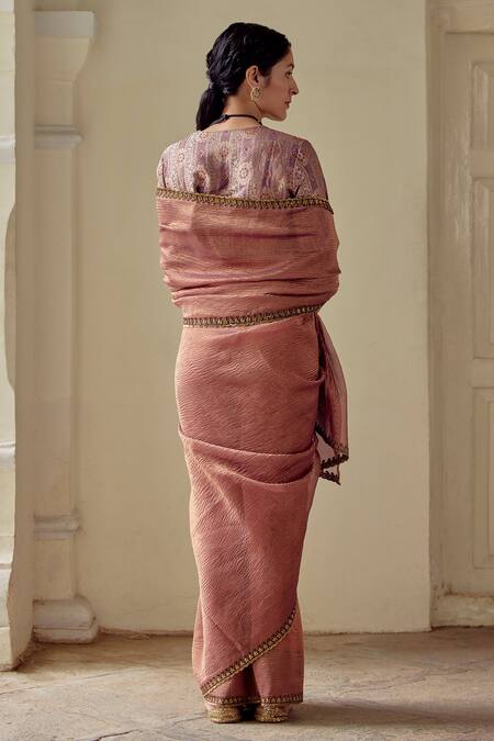 Shop_Mimamsaa_Purple Satin Silk Brocade Woven Floral V Neck Sulakshana Blouse_at_Aza_Fashions