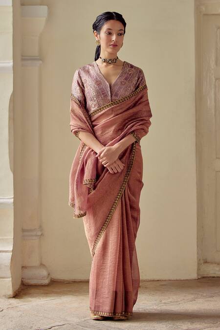 Mimamsaa_Purple Satin Silk Brocade Woven Floral V Neck Sulakshana Blouse_Online_at_Aza_Fashions