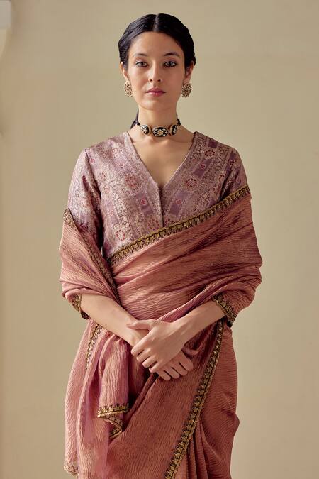 Buy_Mimamsaa_Purple Satin Silk Brocade Woven Floral V Neck Sulakshana Blouse_Online_at_Aza_Fashions
