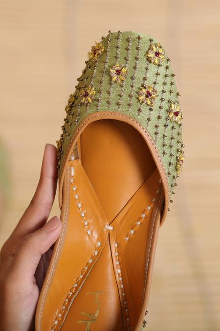 Shop_Kala_Green Mridula 3d Flowers Juttis _Online_at_Aza_Fashions