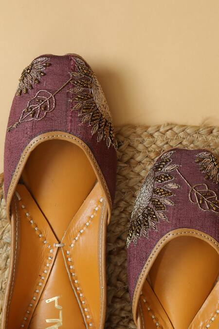 Shop_Kala_Brown Bahar Zardozi Embroidered Juttis_Online_at_Aza_Fashions