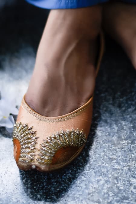Shop_Kala_Brown Chandni Zardozi Embroidered Juttis_Online_at_Aza_Fashions