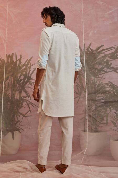Shop Charkhee White Cotton Woven Colour Specks Pathani Kurta at Aza Fashions Shop_Charkhee_White Cotton Woven Colour Specks Pathani Kurta _at_Aza_Fashions