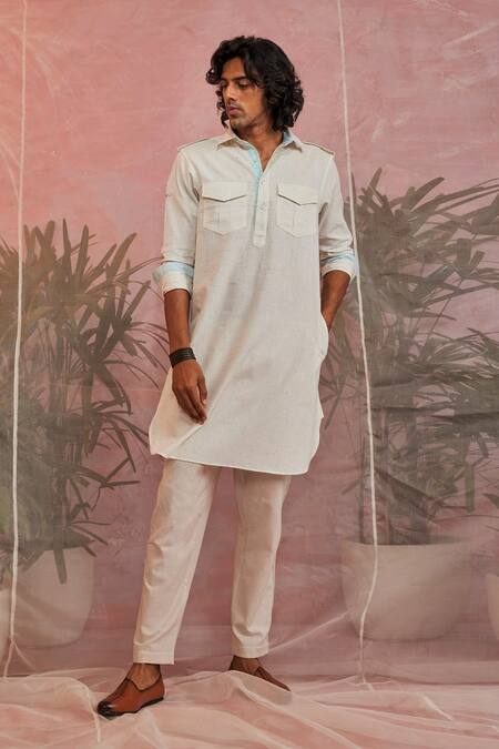 Buy Charkhee White Cotton Woven Colour Specks Pathani Kurta Online at Aza Fashions Buy_Charkhee_White Cotton Woven Colour Specks Pathani Kurta _Online_at_Aza_Fashions
