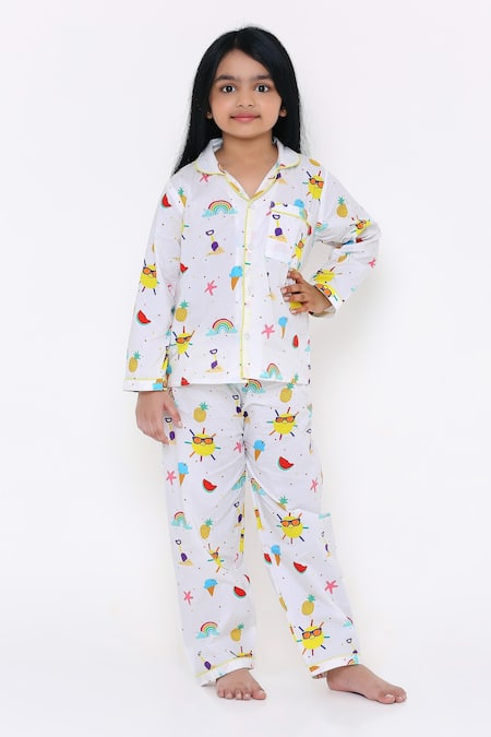 Buy White 100% Cotton Print Abstract Summer Night Suit For Girls by  Knitting Doodles Online at Aza Fashions.