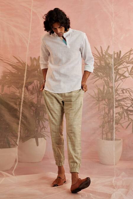 Charkhee_Green Cotton Plain Textured Hopper Pant _Online_at_Aza_Fashions