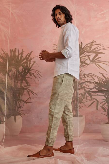 Buy_Charkhee_Green Cotton Plain Textured Hopper Pant _Online_at_Aza_Fashions