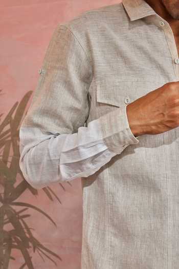 Buy_Charkhee_Beige Linen Textured Full Sleeve Shirt_Online_at_Aza_Fashions