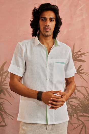 Buy_Charkhee_White Cotton Textured Shirt_Online_at_Aza_Fashions