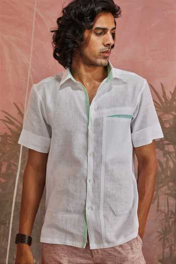 Shop_Charkhee_White Cotton Textured Shirt_Online_at_Aza_Fashions