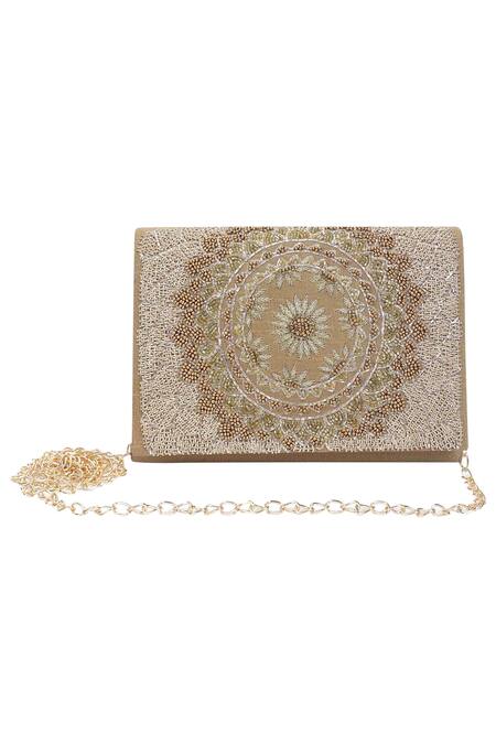 Buy_The Purple Sack_Gold Embroidery Flap Clutch With Sling _Online_at_Aza_Fashions