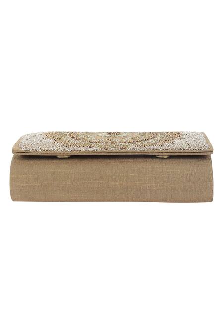 The Purple Sack_Gold Embroidery Flap Clutch With Sling _at_Aza_Fashions