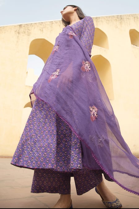 Buy_Gulabo Jaipur_Purple Cotton Floral Scoop Neck Print Anarkali Set _Online_at_Aza_Fashions