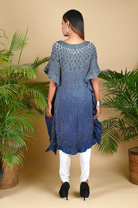 Shop Dyelogue Blue Mulberry Silk Round Bandhani Kurta at Aza Fashions Shop_Dyelogue_Blue Mulberry Silk Round Bandhani Kurta _at_Aza_Fashions