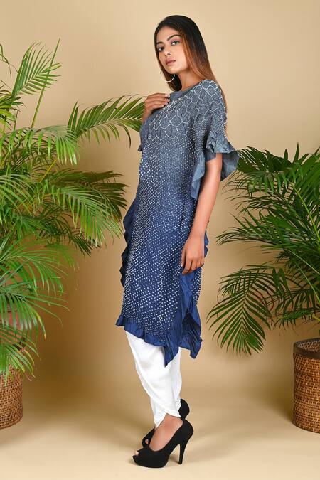 Buy Dyelogue Blue Mulberry Silk Round Bandhani Kurta Online at Aza Fashions Buy_Dyelogue_Blue Mulberry Silk Round Bandhani Kurta _Online_at_Aza_Fashions