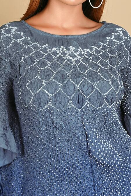 Shop Dyelogue Blue Mulberry Silk Round Bandhani Kurta Online at Aza Fashions Shop_Dyelogue_Blue Mulberry Silk Round Bandhani Kurta _Online_at_Aza_Fashions