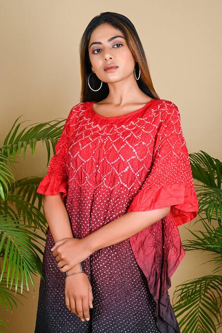 Shop_Dyelogue_Black Mulbery Silk Boat Bandhani Dress _Online_at_Aza_Fashions