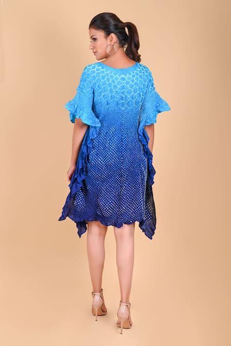 Shop Dyelogue Blue Mulbery Silk Round Bandhani Dress at Aza Fashions Shop_Dyelogue_Blue Mulbery Silk Round Bandhani Dress _at_Aza_Fashions