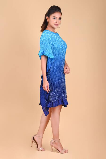 Dyelogue Blue Mulbery Silk Round Bandhani Dress Online at Aza Fashions Dyelogue_Blue Mulbery Silk Round Bandhani Dress _Online_at_Aza_Fashions