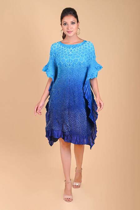 Buy Dyelogue Blue Mulbery Silk Round Bandhani Dress Online at Aza Fashions Buy_Dyelogue_Blue Mulbery Silk Round Bandhani Dress _Online_at_Aza_Fashions