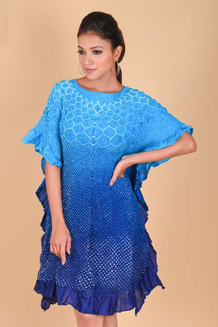 Shop Dyelogue Blue Mulbery Silk Round Bandhani Dress Online at Aza Fashions Shop_Dyelogue_Blue Mulbery Silk Round Bandhani Dress _Online_at_Aza_Fashions