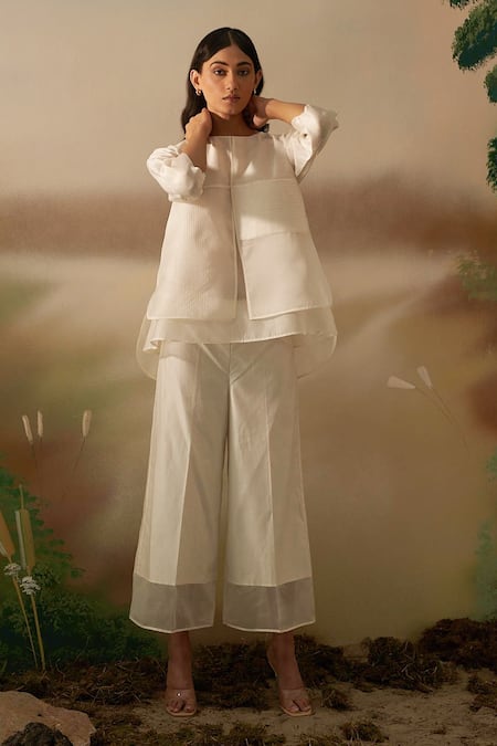 FEBo6 Silk Organza Round Neck Top & Pant Set 