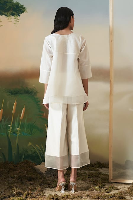 Febo6 Silk Organza Round Neck Top & Pant Set 