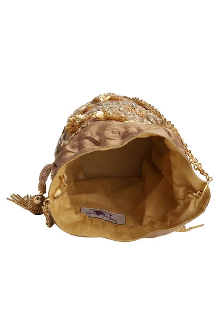 Buy_The Purple Sack_Brown Embroidery Hand Potli Bag _Online_at_Aza_Fashions