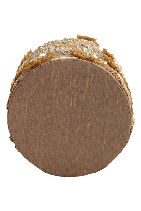 Shop_The Purple Sack_Brown Embroidery Hand Potli Bag _Online_at_Aza_Fashions