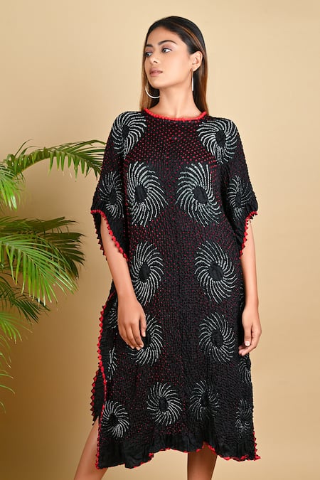 Dyelogue Black Gajji Silk Round Bandhani Kurta
