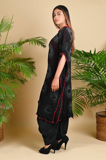 Buy Dyelogue Black Gajji Silk Round Bandhani Kurta Online at Aza Fashions Buy_Dyelogue_Black Gajji Silk Round Bandhani Kurta _Online_at_Aza_Fashions