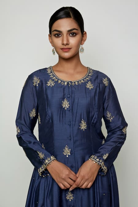 Swati Vijaivargie Blue Cotton Silk Round Embroidered Anarkali And Pant Set at Aza Fashions Swati Vijaivargie_Blue Cotton Silk Round Embroidered Anarkali And Pant Set _at_Aza_Fashions