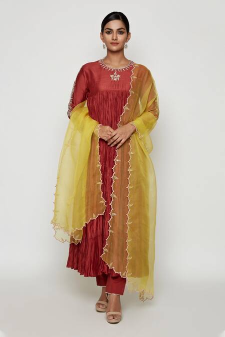 Swati Vijaivargie Orange Cotton Silk Round Embroidered Anarkali Set Online at Aza Fashions Swati Vijaivargie_Orange Cotton Silk Round Embroidered Anarkali Set _Online_at_Aza_Fashions