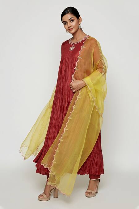 Buy Swati Vijaivargie Orange Cotton Silk Round Embroidered Anarkali Set Online at Aza Fashions Buy_Swati Vijaivargie_Orange Cotton Silk Round Embroidered Anarkali Set _Online_at_Aza_Fashions