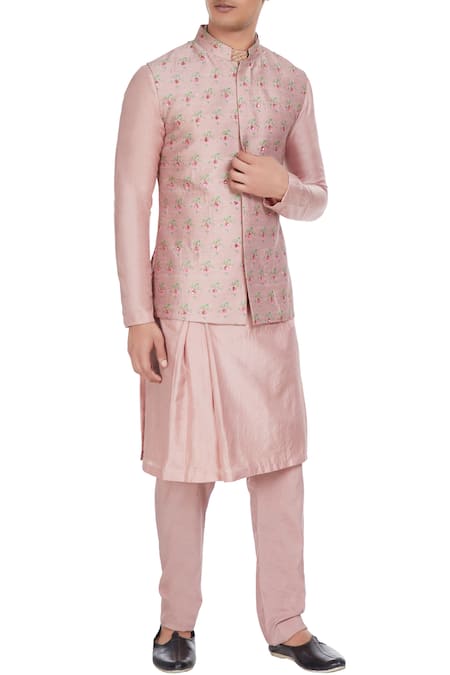 SVA by Sonam & Paras Modi Pink Raw Silk Embroidered Bundi  