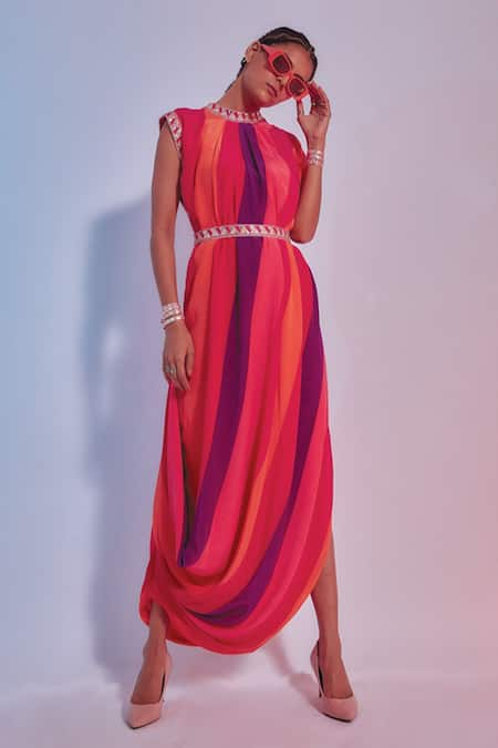 SVA by Sonam & Paras Modi Striped Cowl Gown 