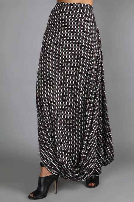 Sva By Sonam & Paras Modi_Black Georgette Printed Cape And Draped Skirt Set_Online_at_Aza_Fashions