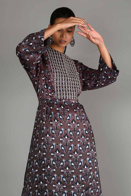 Sva By Sonam & Paras Modi_Maroon Raw Silk Printed Kurta And Palazzo Set_Online_at_Aza_Fashions