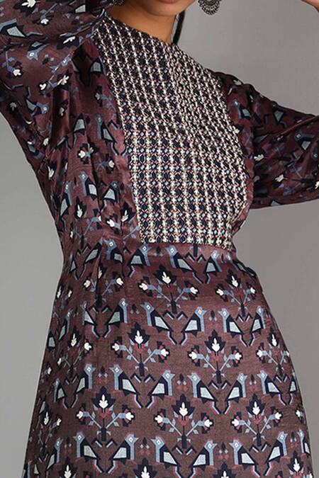 Buy_Sva By Sonam & Paras Modi_Maroon Raw Silk Printed Kurta And Palazzo Set_Online_at_Aza_Fashions