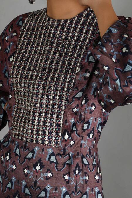 Shop_Sva By Sonam & Paras Modi_Maroon Raw Silk Printed Kurta And Palazzo Set_Online_at_Aza_Fashions